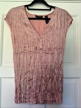 Vintage Crinkle V-Neck Tank by axcess in Size 14 in Pink